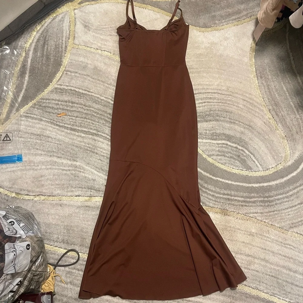 Popilush Chocolate Brown Shapewear Mermaid Maxi Dress Built-In Shaper Medium - Picture 4 of 7